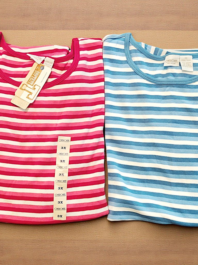 Set Of 2 Cherokee Women’s 3x Striped Short Sleeve Tops Pink & Blue